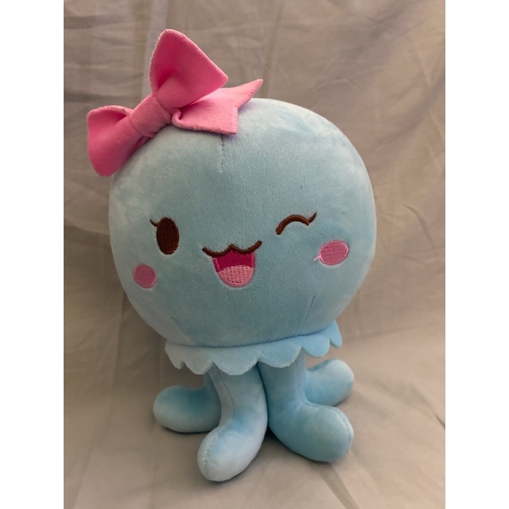The Kawaii Company Blue Jellyfish Plush Pink Bow Winking Soft Toy